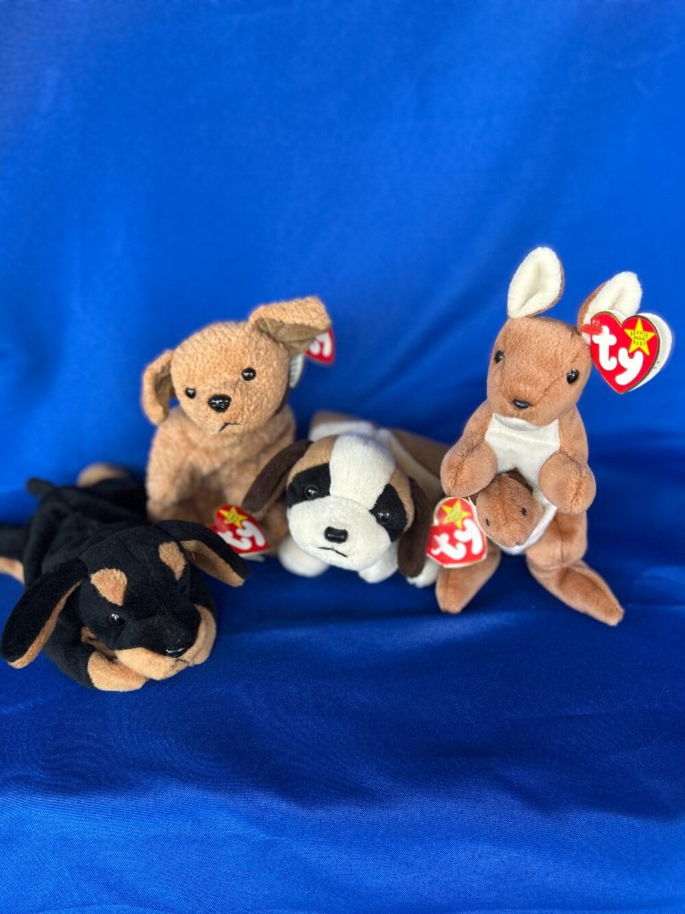 4 Vintage Ty Beanie Babies - Pouch, Bernie, Tuffy and Doby